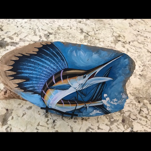 Hand painted fish on wood by artist Carol Ross - Picture 3 of 3